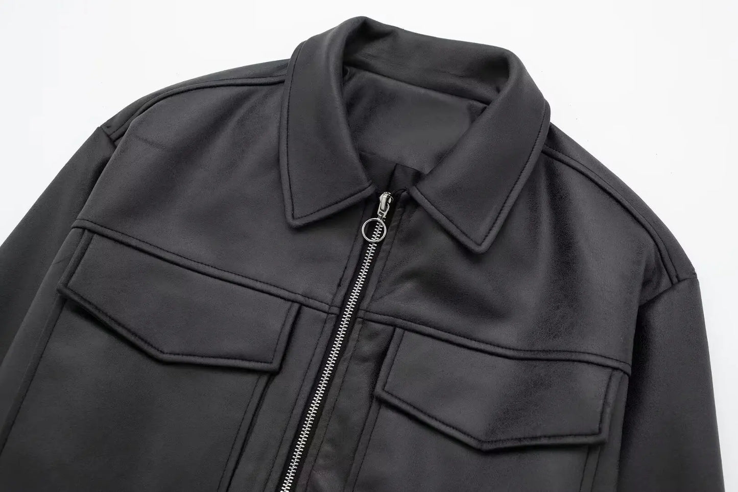 TRAFZA Winter Short Coats Woman Trendy Black Turn-Down Collar Long Sleeves Pockets Zipper Female High Street Thick Jackets