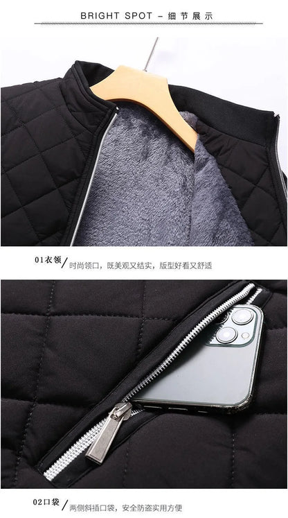 Autumn Winter Bomber Jacket Men Diamond Pattern Fleece Lined Casual Jacket Men Fashion Clothing 2023 Brand New Slim Fit Coat
