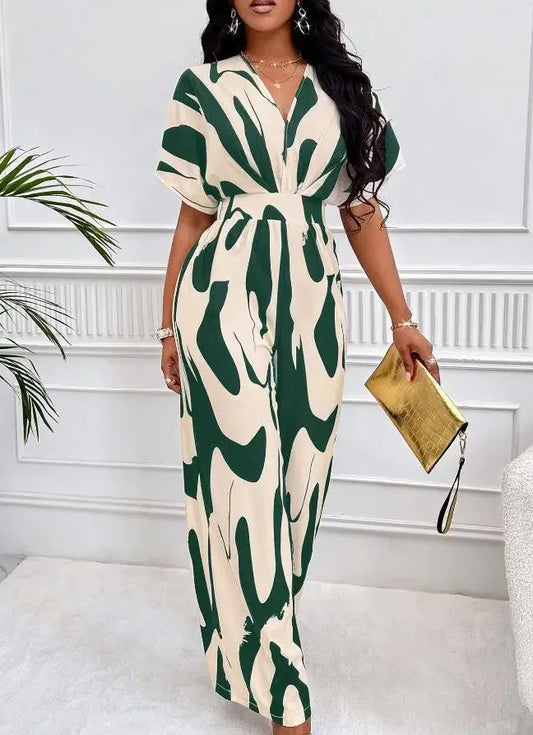 Women Jumpsuit Loose Wide-leg Pants Casual Printed Romper