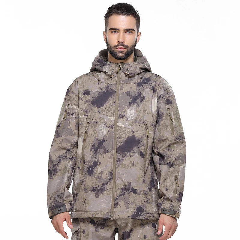 Men's Soft Shell Camouflage Tactical Jacket Men Waterproof Fleece Lined Coat Hooded Outdoor Hiking Hunting Clothes