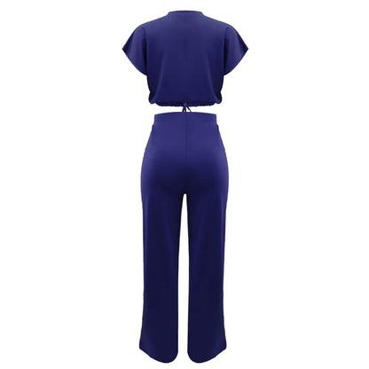 Women Short Sleeve Top & High Waist Pants Set