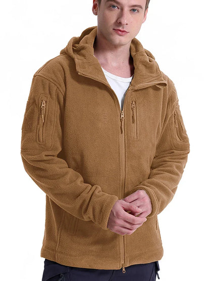 Men's Hunting Fleece Jacket Hiking Hunting Outdoor Fleece  Tactical Jacket Winter Warm Full Zip Military Hoodies Multi-Pockets