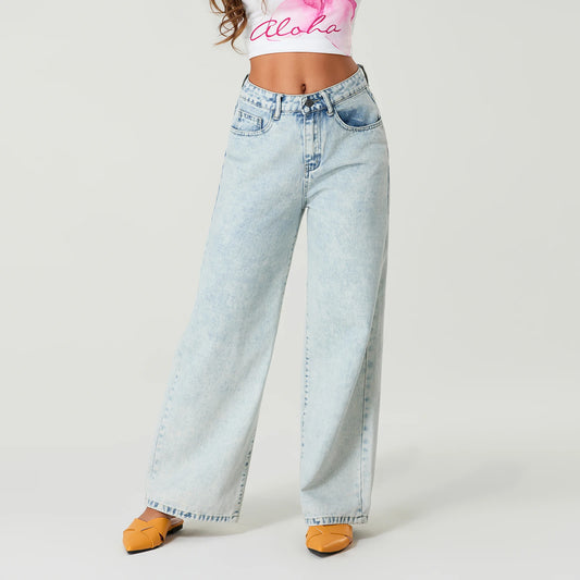 Simple Stylish Low Waist Casual Wide Leg Pants Women Spring Summer Solid Color Jeans with Pockets Streetwear