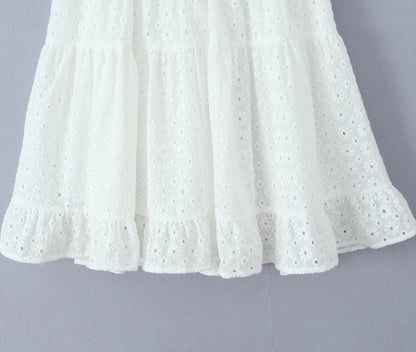 Evening Party Embroideryed Dress Elegant Summer Solid Color White Lace dress Off Shoulder Short Dress Front Tie Back Shirred