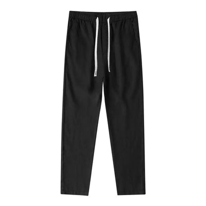 Men's Linen Pants Solid Color Breathable Lightweight Streetwear Drawstring Cool Absorb Sweat Loose Beach Casual Ninth Pants