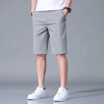 Summer Thin Men's Casual Shorts Solid Color Stretch Straight Fashion Short Casual Pants Male Ice Silk Cool Soft Midi Shorts