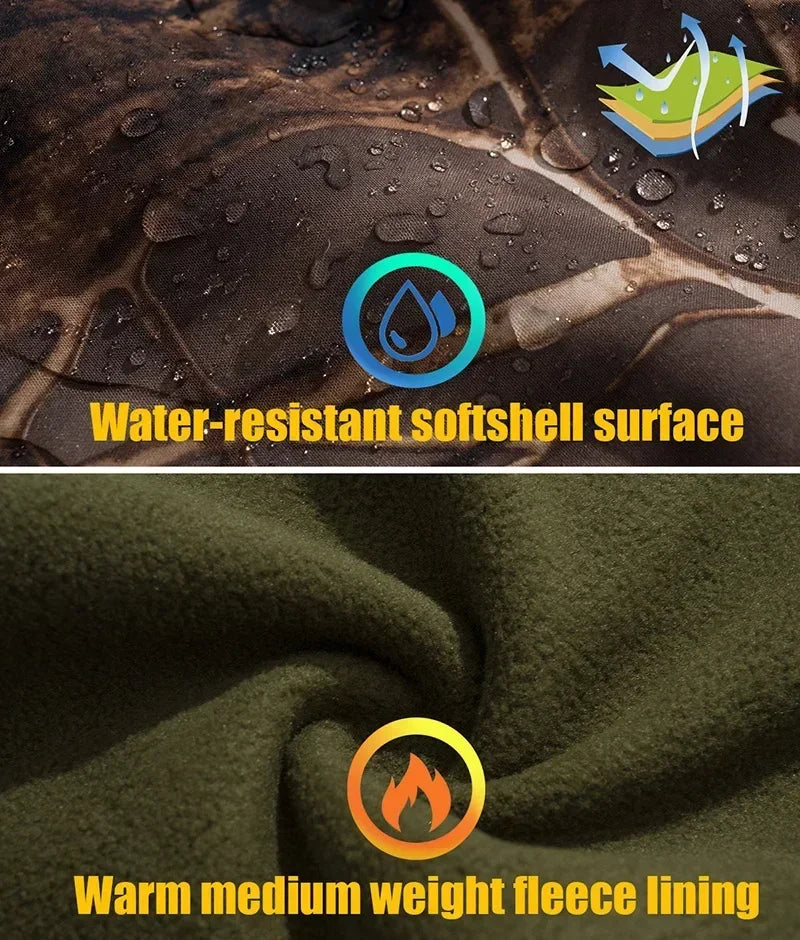 Men's Silent Camouflage Hunting Jacket Soft Shell Outdoor Hiking Fishing Hooded Coat Waterproof Fleece Tactical Jackets