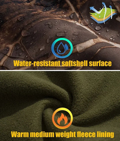 Men's Silent Camouflage Hunting Jacket Soft Shell Outdoor Hiking Fishing Hooded Coat Waterproof Fleece Tactical Jackets
