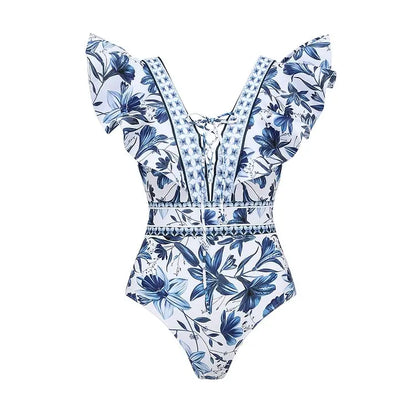 2025 Flaxmaker Vintage Printed Swimsuit and Sarong Swimwear Women Elegant Sleeveless Summer Swimwear Ladies Bathingsuit