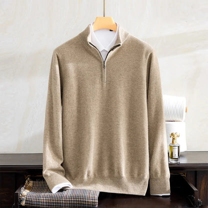 Super Soft Cashmere Sweater Men's Fit Half Zipper Turtlenecks Sweater Wool Warm Knitted Shirt Business Casual Underlay