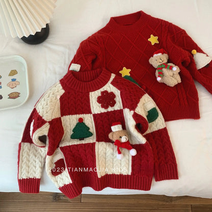 Girl's Thick Warm Knit Christmas Sweater Woolen Autumn Winter Top for Children Kids Baby Infants