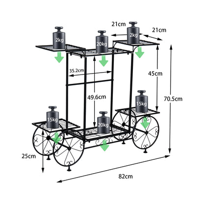 Large Metal Garden Cart Plant Stand Parisian Style Flower Display Rack Holder for Indoor Outdoor