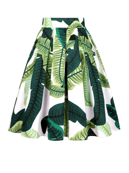 Summer French Style Women Short Vintage Pleated High Waist Floral Print Jupe Longo Elegant Ladies Office 50s Midi Tunic Skirts