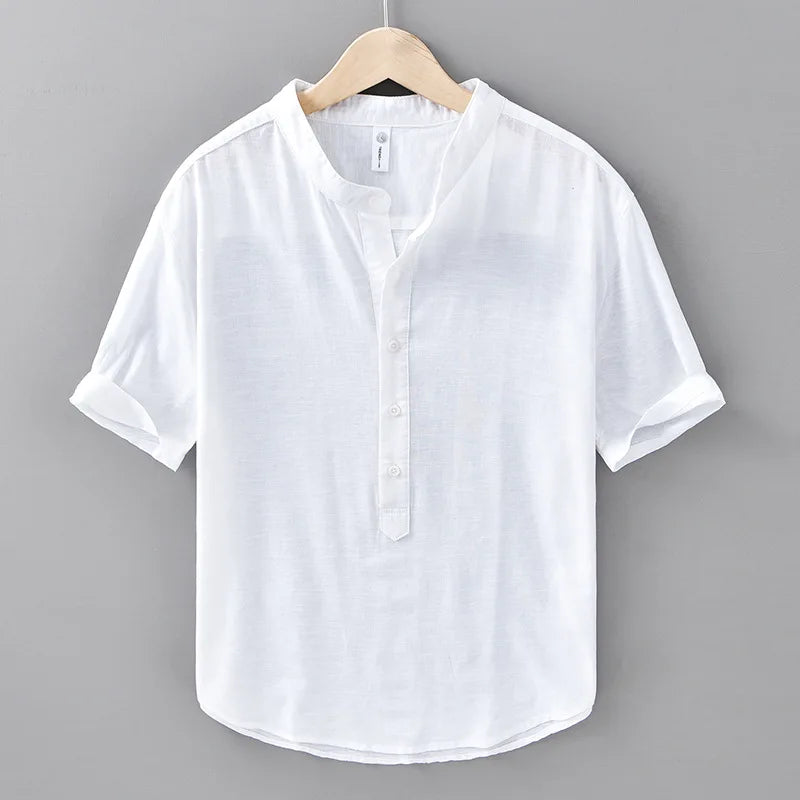 2025 Spring Summer New Breathable Cotton Linen Short Sleeve Shirts for Men Clothing Soft Thin Shirts DC208