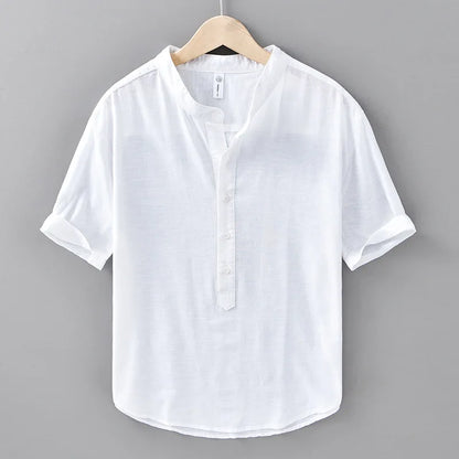 2025 Spring Summer New Breathable Cotton Linen Short Sleeve Shirts for Men Clothing Soft Thin Shirts DC208