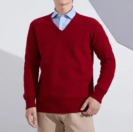 100% Cashmere Sweater 2023 Autumn Winter Classic V-neck Knitted Pullovers Men Business Casual Warm Jumper Jersey Pull Homme