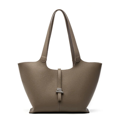 Head layer cowhide wind chime tote bag for women, large capacity commuting handbag single shoulder leather handbag for women