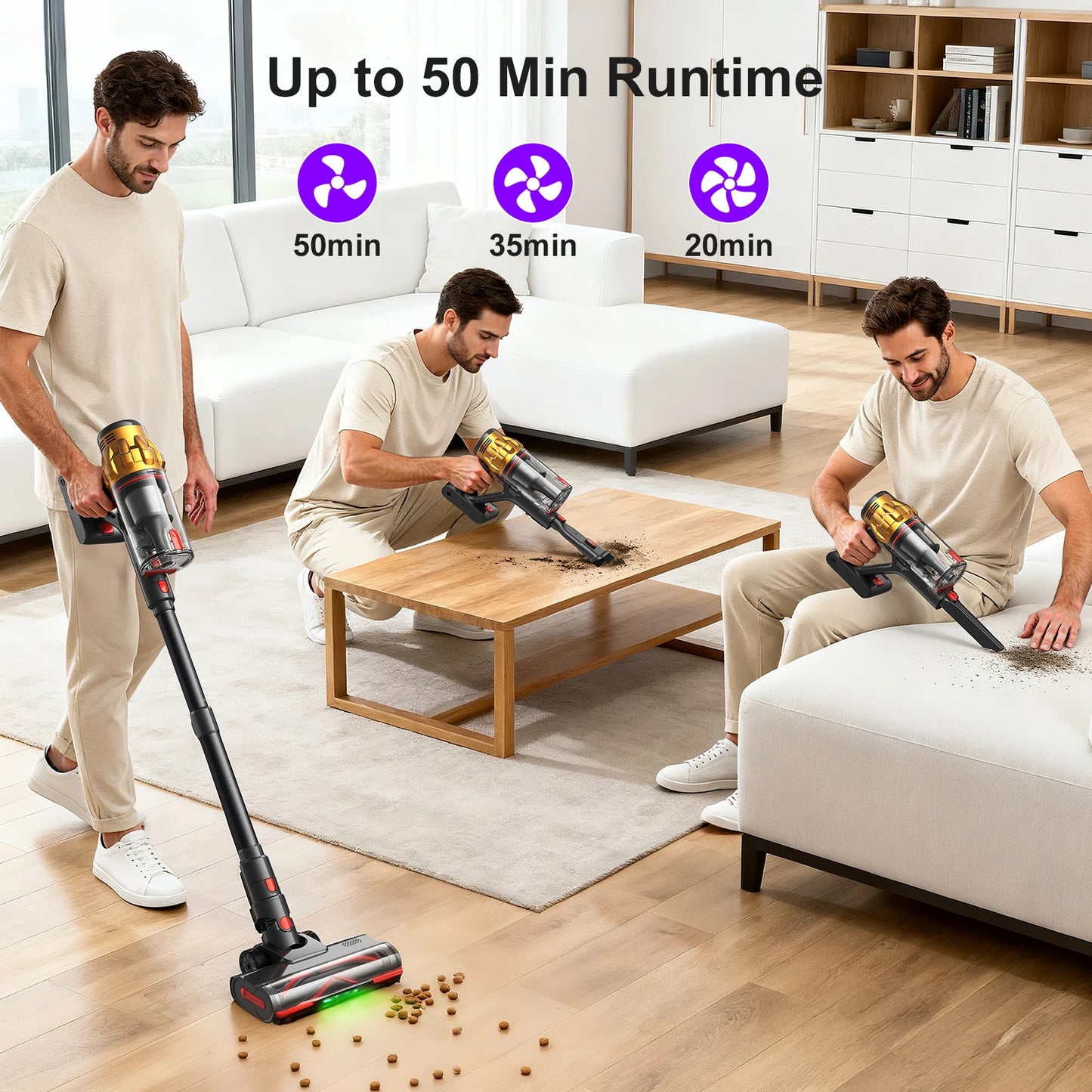 Lubluelu G11 Cordless Vacuum Cleaner 550W Powerful Suction Anti-Tangle Brush 50 Mins Runtime for Pet Hair on Hard Floor Carpet