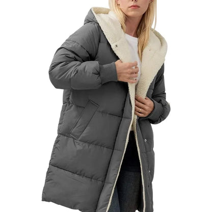 Womens Winter Warm Coats Sherpa Fleece Lined Long Hooded Puffer Jacket