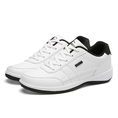 Leather Casual Shoes Outdoor Men Sneakers Breathable Business Casual Shoes Men Tennis Shoes Non-Slip PU Lace Up Size 13.5