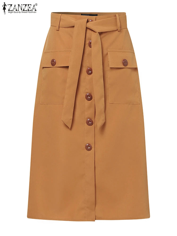 ZANZEA Cargo Skirts Elegant Women Evangelical Faldas  Mujer Office Lady High Waist Saias Summer 2024 Casual Buttons Up Jupes