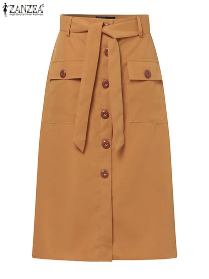 ZANZEA Cargo Skirts Elegant Women Evangelical Faldas  Mujer Office Lady High Waist Saias Summer 2024 Casual Buttons Up Jupes