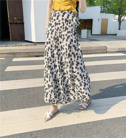 High Waist Long Skirt  Wrap Dress Asymmetrical Hem Chiffon Floral Print Belted Midi Skirt for Short Women Summer Dress