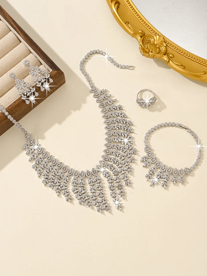 Arabia Bridal Season Luxury Set 4-piece Platinum Plated Fashion Jewelry Accessories  Set