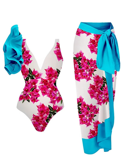 2025 Frill One Piece Swimsuit & String Skirt Padded Sexy Swimwear Women Bathing Suit Female Swimming Summer Beachwear Bodysuit