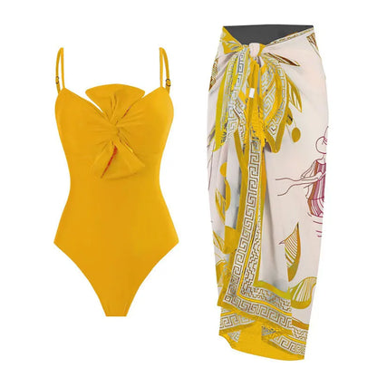 2024 New Sexy Push Up One Piece Swimwear Women Retro Print Biquini Skirt Cover Up Monokini Brazilian Swimming Suit Dress