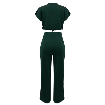 Women Short Sleeve Top & High Waist Pants Set