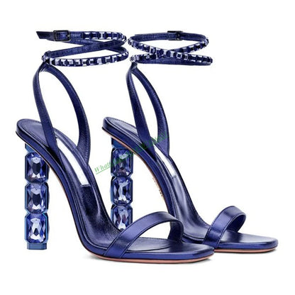 Women's Crystal Heel Square Toe Fashion Sandal Woman Plus Size Party Wedding Shoes