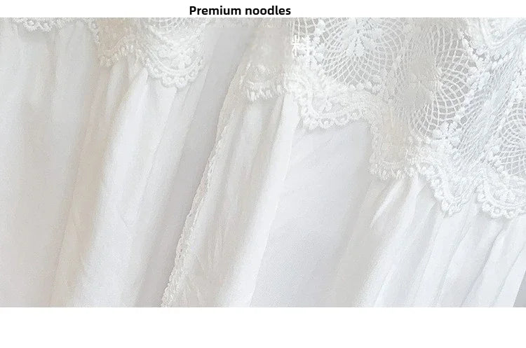 2025 Women's New Spring/Summer White Hollow Sweet Dress Fashion French Bubble Sleeve Knee length Skirt European and American