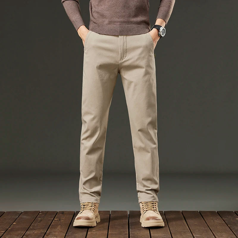 Threeproof Men's Pants Straight Fit Cotton Casual Trousers Male Elastic Waist Stretch Spring Antifouling Work Business Oil Proof