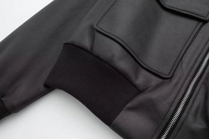 TRAFZA Winter Short Coats Woman Trendy Black Turn-Down Collar Long Sleeves Pockets Zipper Female High Street Thick Jackets