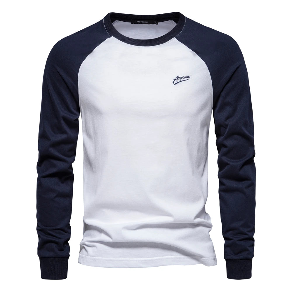 AIOPESON 100% Cotton Long Sleeve Men's T-shirt Solid Color Letter Print Casual T shirts for Men New Spring Tops Tee Men Clothing