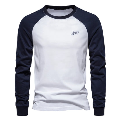 AIOPESON 100% Cotton Long Sleeve Men's T-shirt Solid Color Letter Print Casual T shirts for Men New Spring Tops Tee Men Clothing