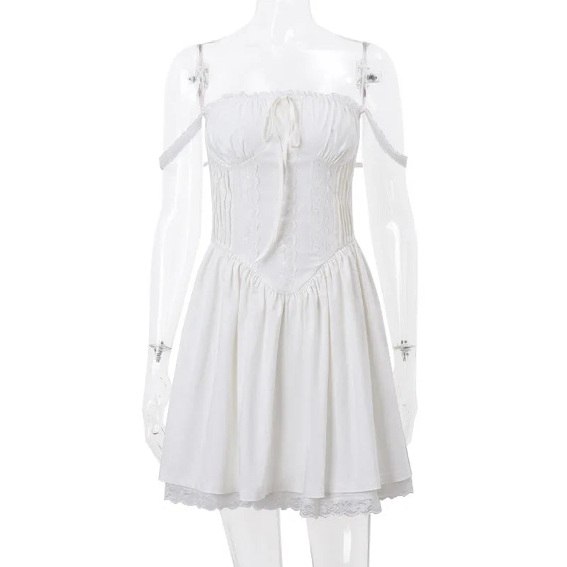 Sexy Lace Floral Corset Short Dress Women's Slip White Yellow Casual Bandage Dresses Female Clothing Party Birthday Summer 2025
