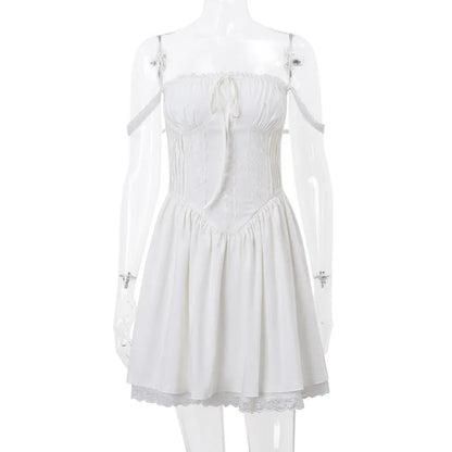 Sexy Lace Floral Corset Short Dress Women's Slip White Yellow Casual Bandage Dresses Female Clothing Party Birthday Summer 2025