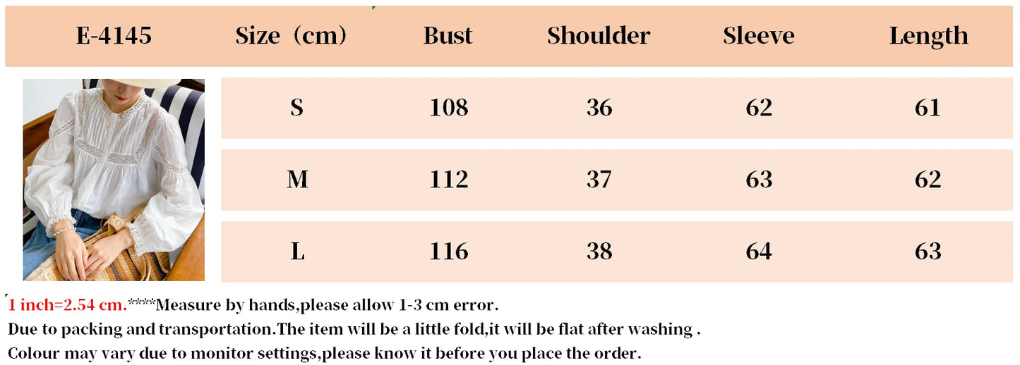 2025 Spring New Women's French White Shirt Splicing Lace Embroidery Design Ladies Shirt Long Sleeve Casual Holiday Beach Tops
