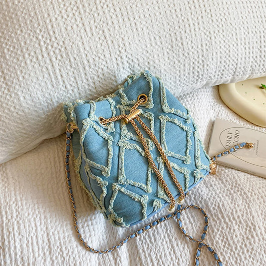 Denim Crossbody Bag Diamond Pattern Women Shoulder Bag Adjustable Strap Jean Purse Hobo Bag Travel Bag
