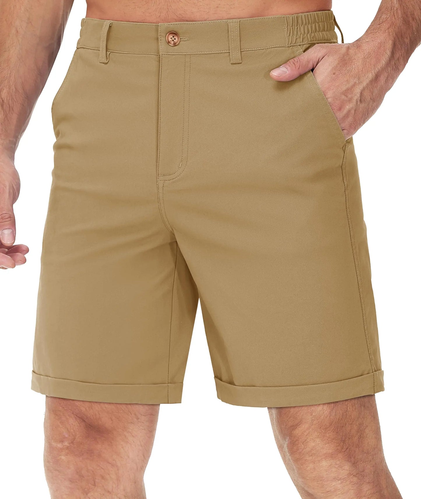 Summer Casual Shorts Mens Fit 7 Cotton Cargo Shorts Multi-pockets Rolled Leg Design Hiking Golf Shorts Streetwear Male