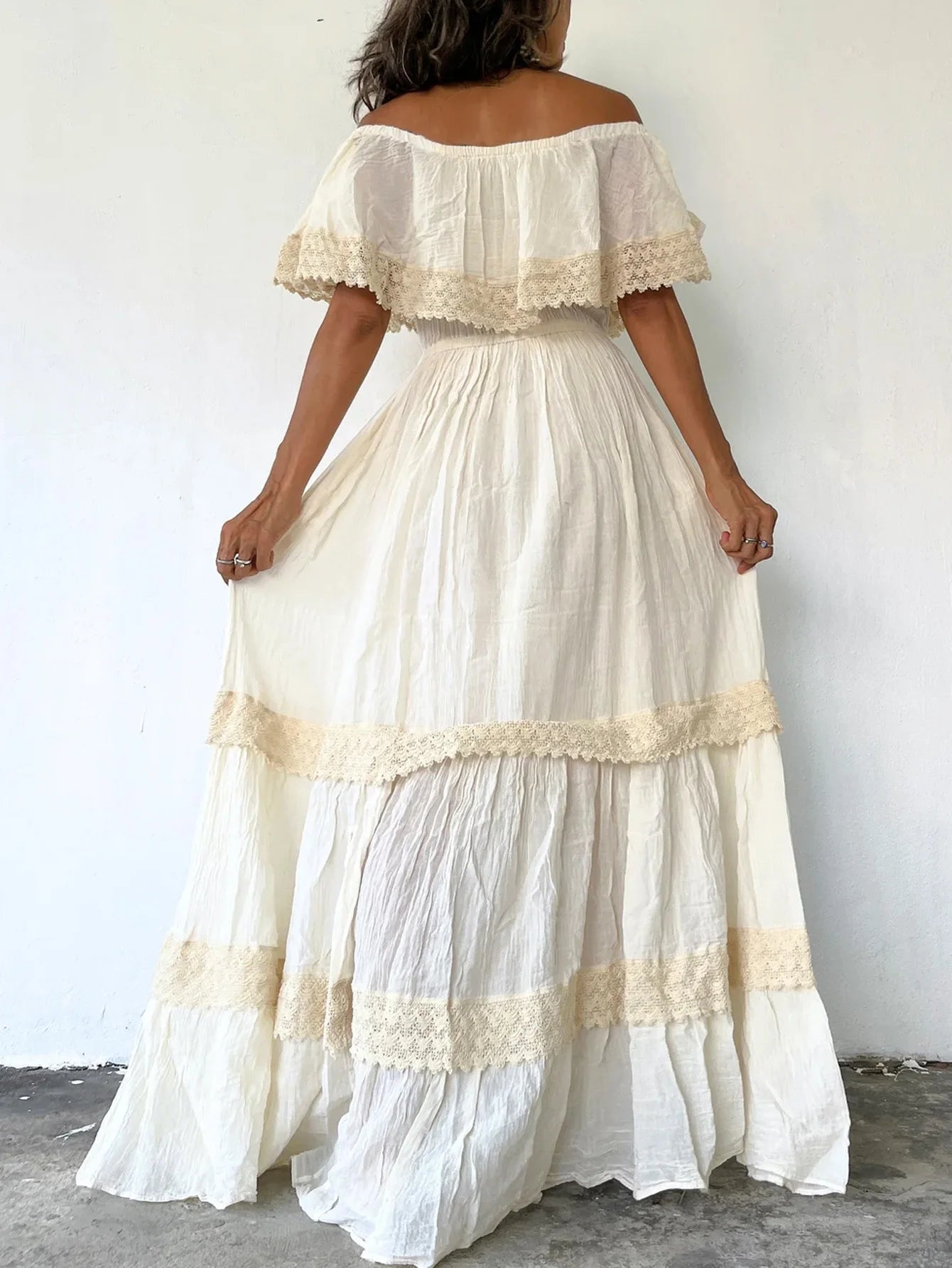 New Retro Women's Dress Floral Print Lace V-Neck Elegant Classic Flared Sleeve Holiday Maxi Dress Elegant Classics Versatility