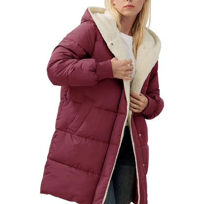 Womens Winter Warm Coats Sherpa Fleece Lined Long Hooded Puffer Jacket