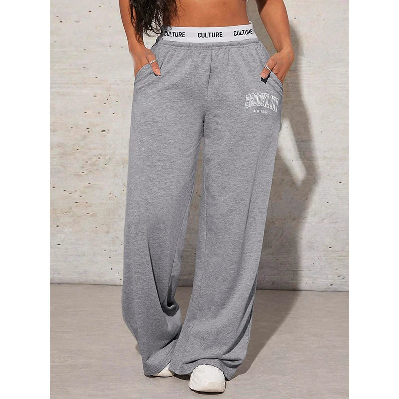 Women's Trousers Letter Printed Casual Loose Women's Wide Leg Pants Sweatpants Fashion Women's Drag Pants