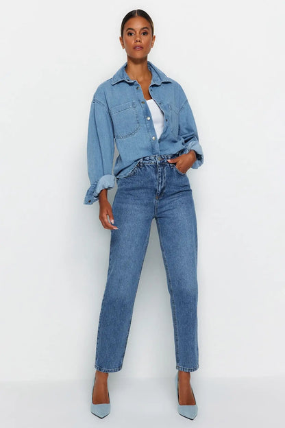 Women's 100% Cotton High Waist Turnip Jeans New Spring Autumn Pants Casual Trousers