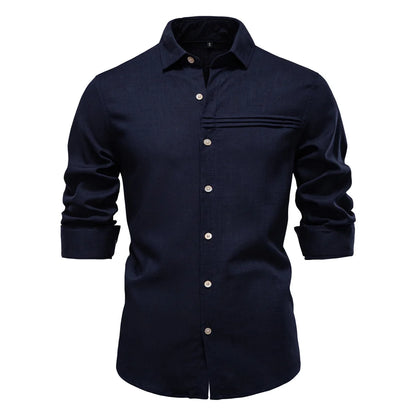2025 New Design Men's Solid Color Linen Long Sleeve Shirt - Casual Button-Down Collar Shirt for Men