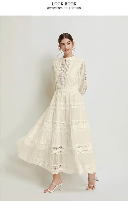 French Fashion Retro Dress Summer Clothing Lace Lace Splicing V-neck Design Lantern Sleeve Dress White Club Outfits for Women