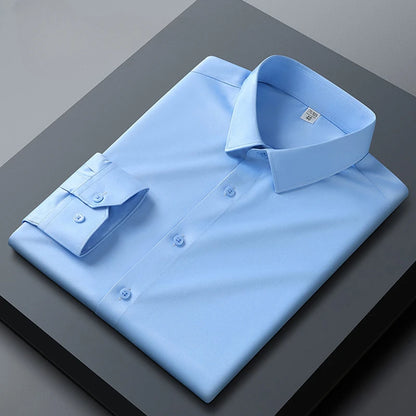 Long sleeved shirt for men's business casual orange non ironing wrinkle resistant elastic solid color men's shirt new style