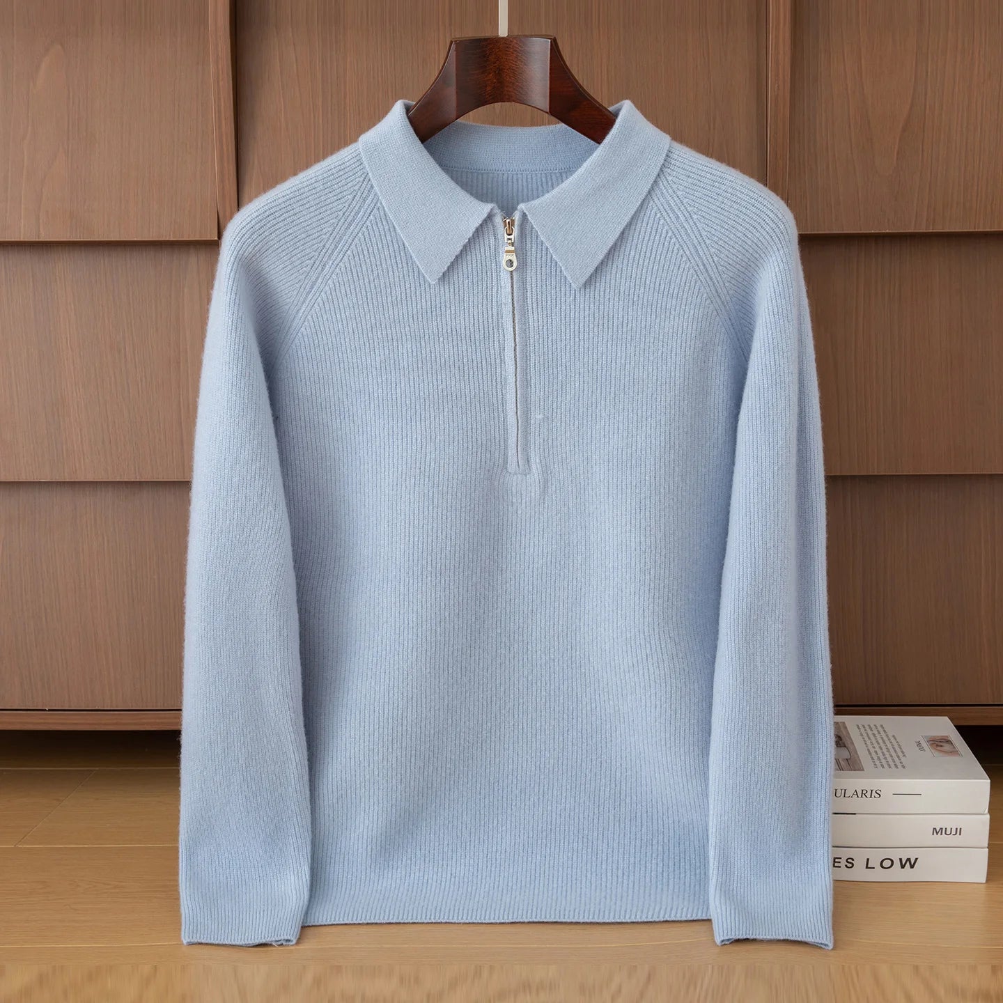 Luxury 100% Merino Wool Sweater for Men Half Zipper Polo Collar Pullover Autumn Winter Cashmere Thick Knitwear Smart Casual Top